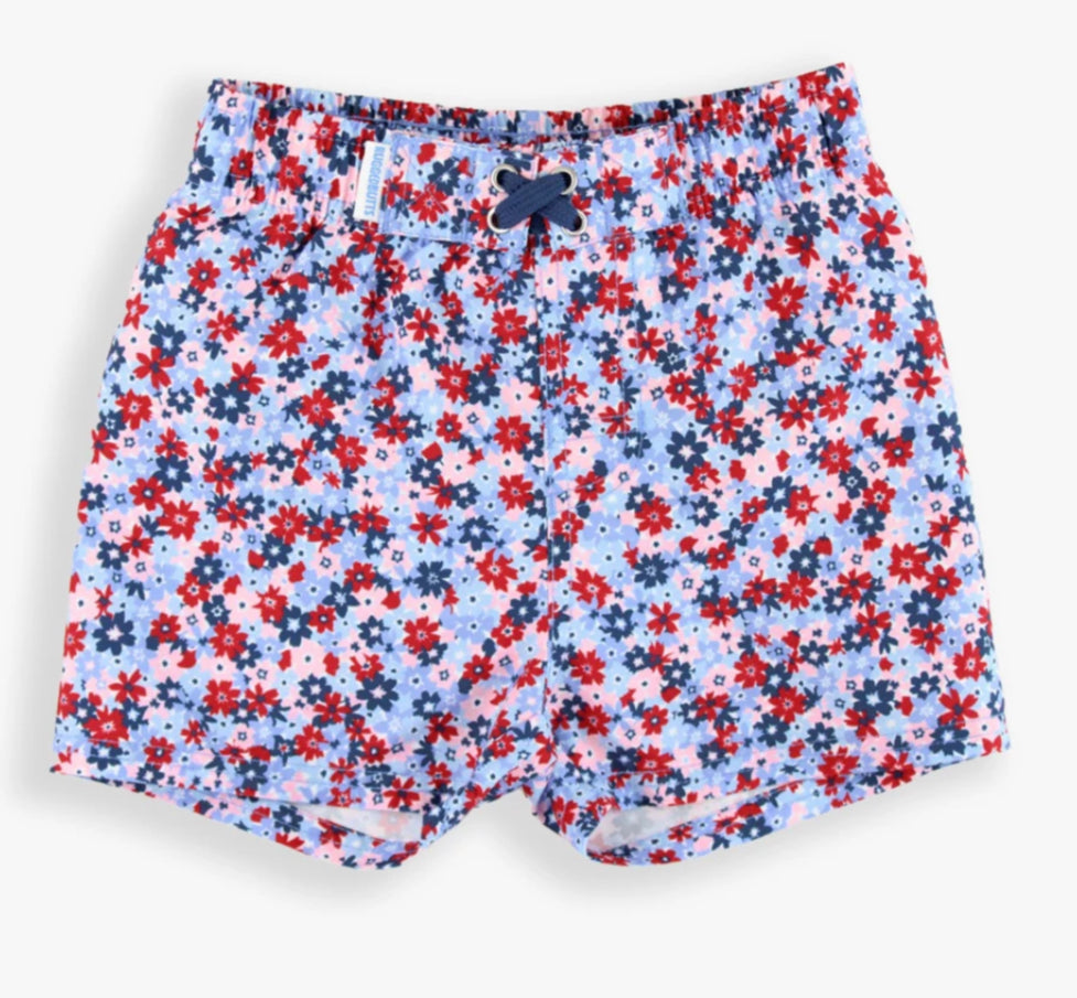 Rugged Butts- Swim Trunks- Red+ White+ Bloom