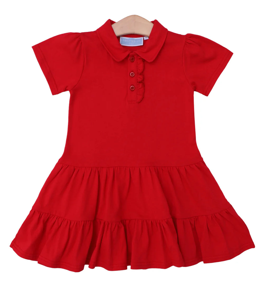 Trotter Street Kids- Ruffle Polo Dress/ Red