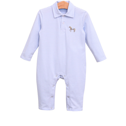 Trotter Street Kids- Horse Embroidery Polo Romper