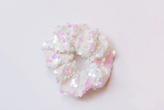 Cheeky Plum- Iridescent Sequin Scrunchie- White