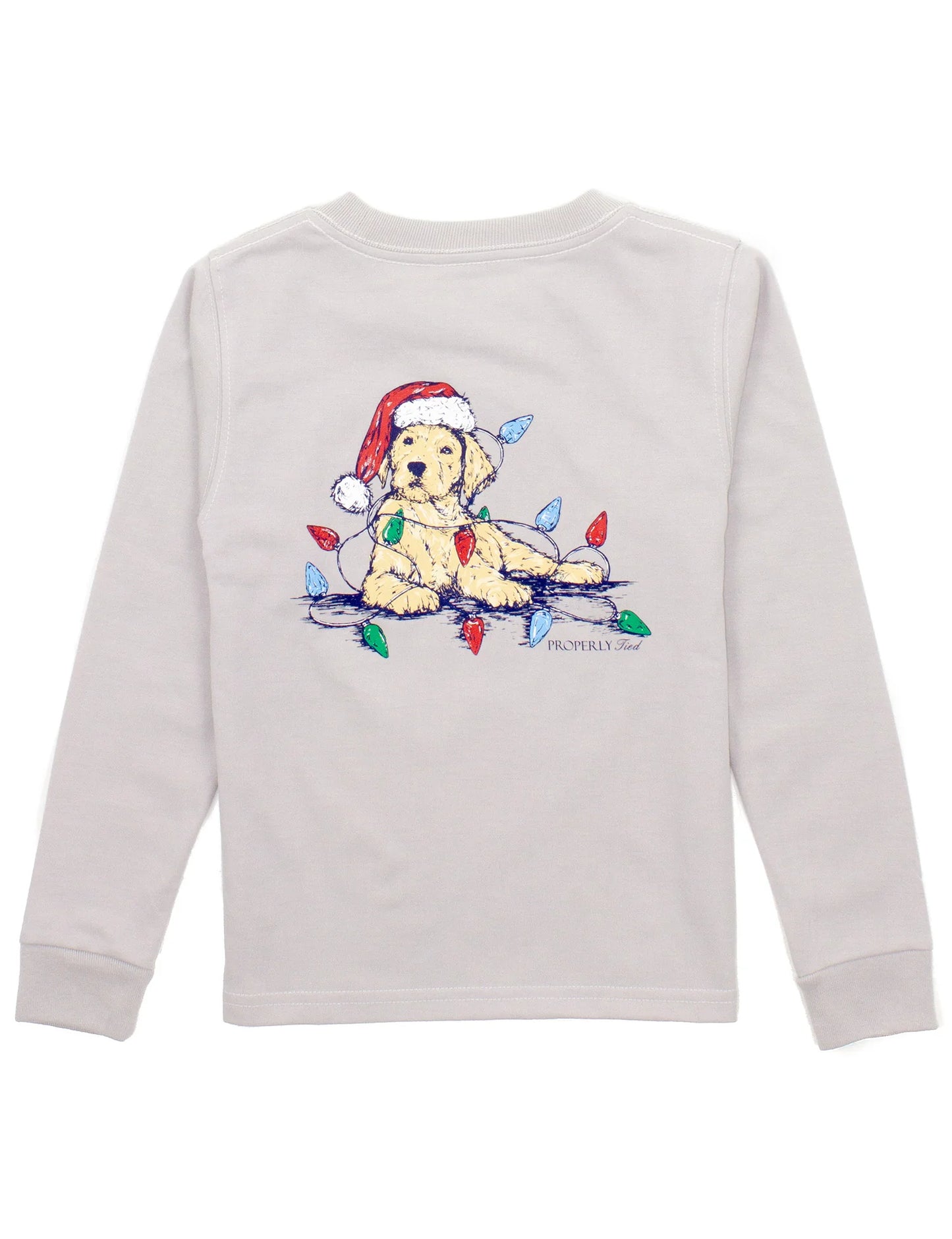 Properly Tied- Boys Santa Paws LS- Ice Grey