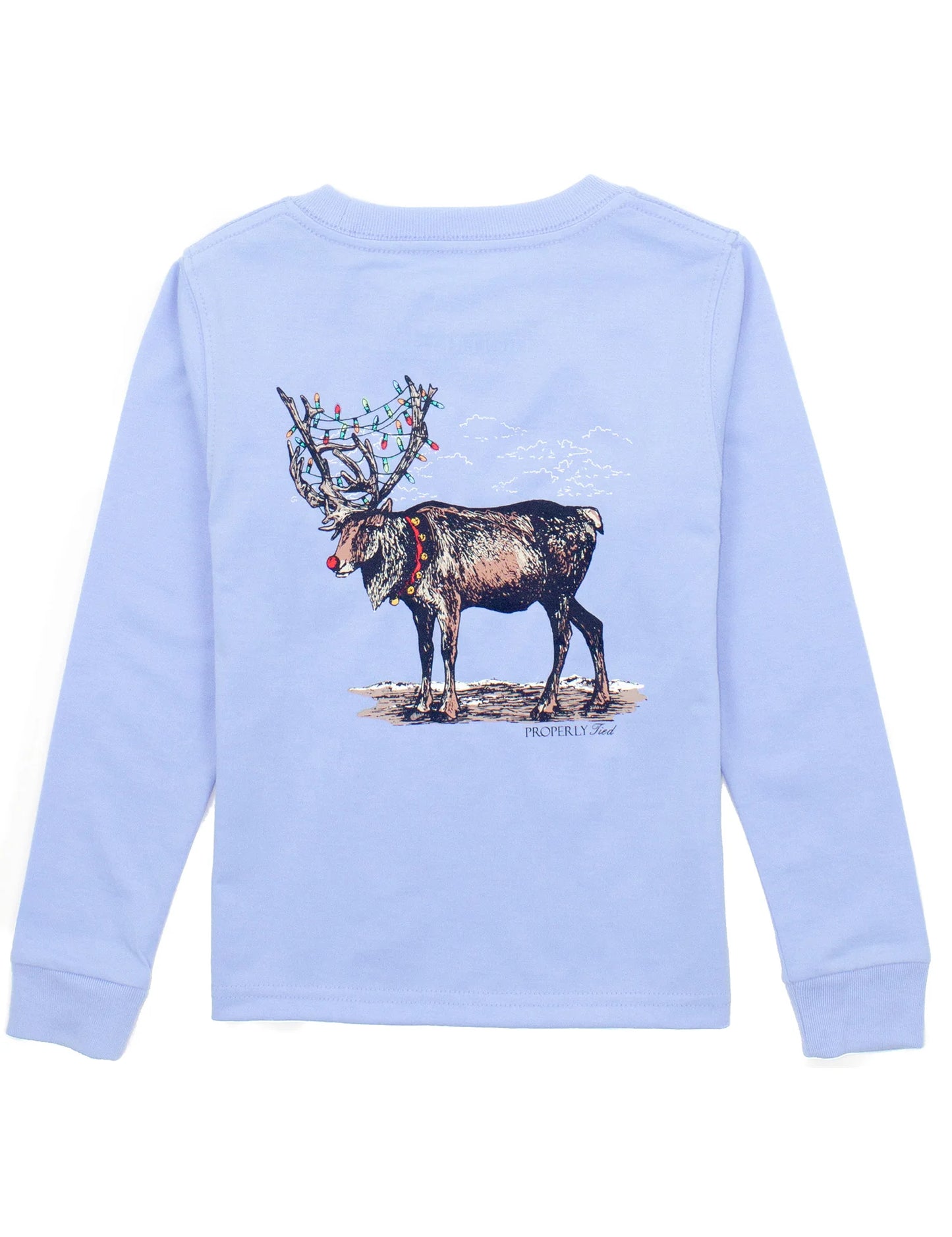 Properly Tied- Boys Reindeer LS- Light Blue