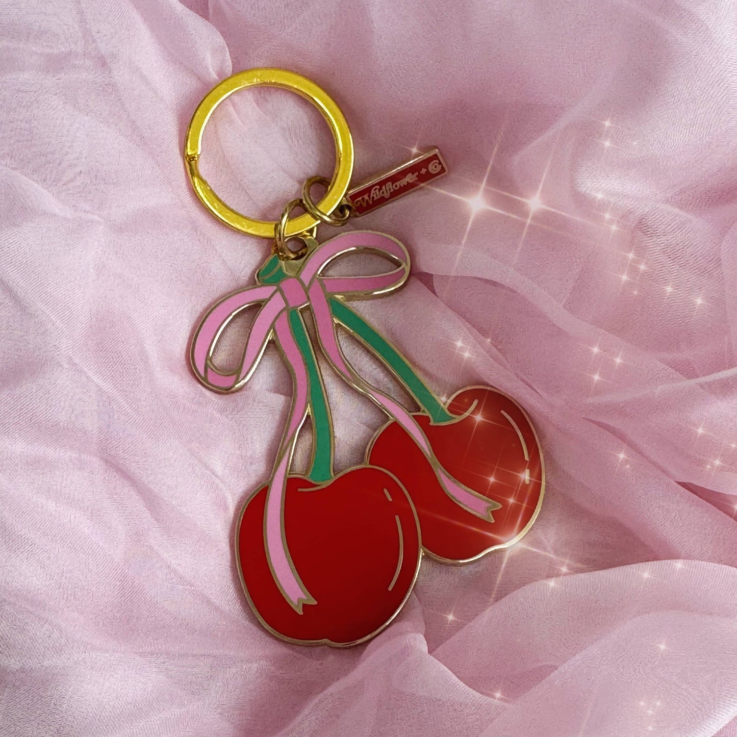 Wildflower + Co. - Cherry with Bow Enamel Keychain