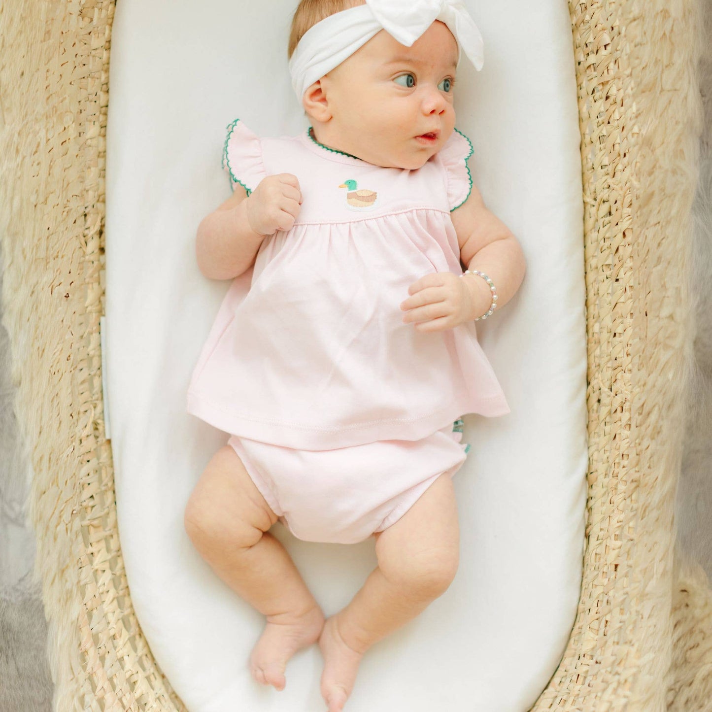Magnolia Baby - Mini Mallard Embroidered Diaper Cover Set - Pink