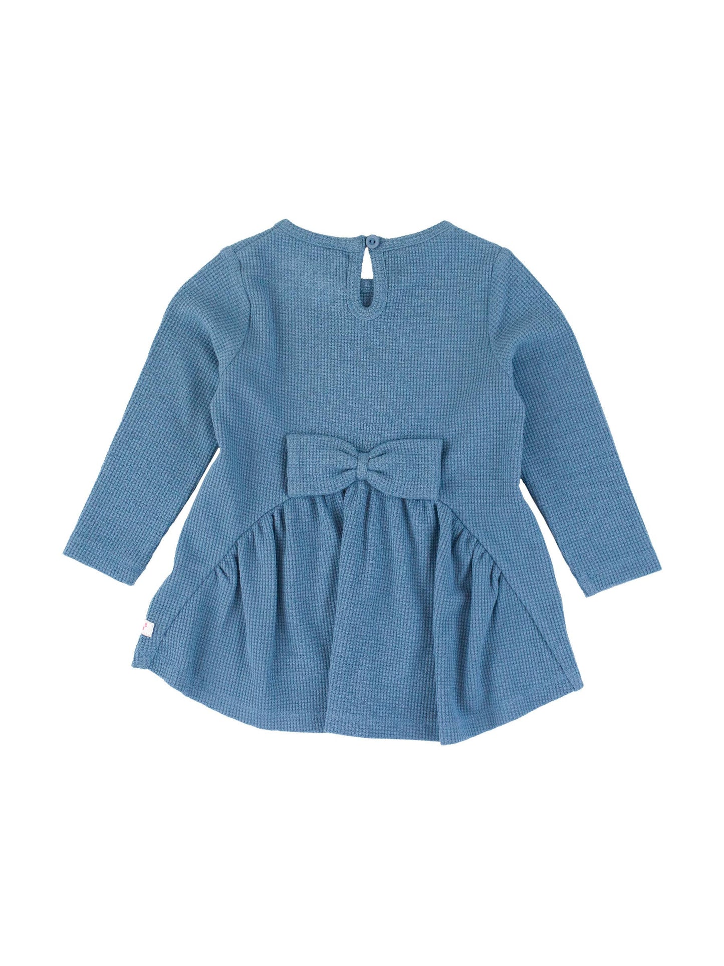 RuffleButts + RuggedButts - Girls Countryside Blue Waffle Knit Long Sleeve Bow Back Top