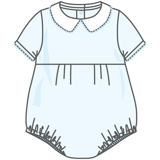 Magnolia Baby - Essentials Solid Collared Bubble - Blue: Newborn