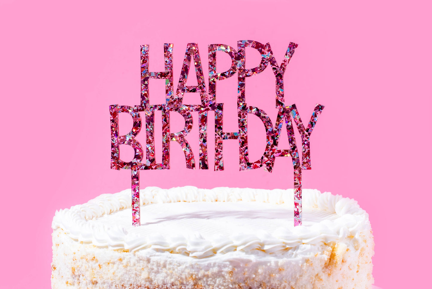 Taylor Elliott Designs - Cake Topper - "Happy Birthday" - Pink Confetti