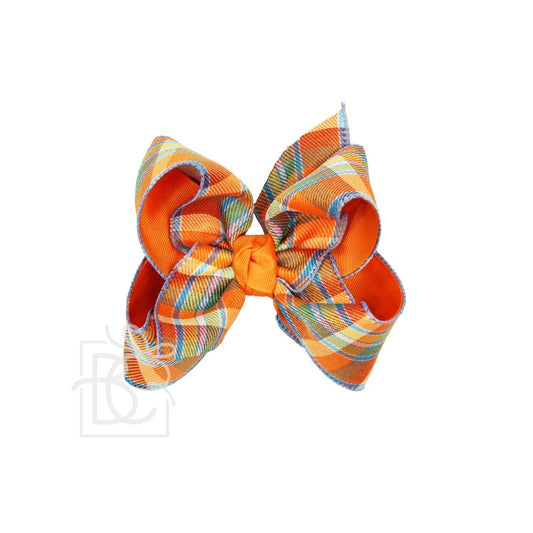 Beyond Creations, LLC - Layered Fall Plaid Bow on Alligator Clip: 4.5" Large - 1.5" Gros. & 1.5" Fall Plaid Ribbon