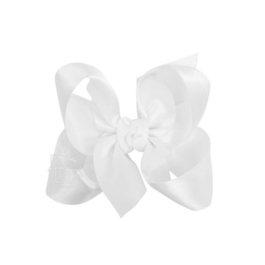 Beyond Creations, LLC - SATIN BOW ON CLIP: WHITE / 4.5" Large - 1.5" Ribbon on Alligator Clip