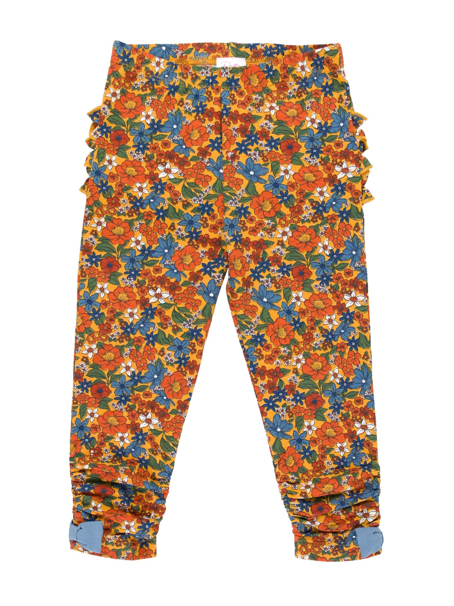 RuffleButts + RuggedButts - Baby Girls Golden Harvest Ruched Bow Leggings