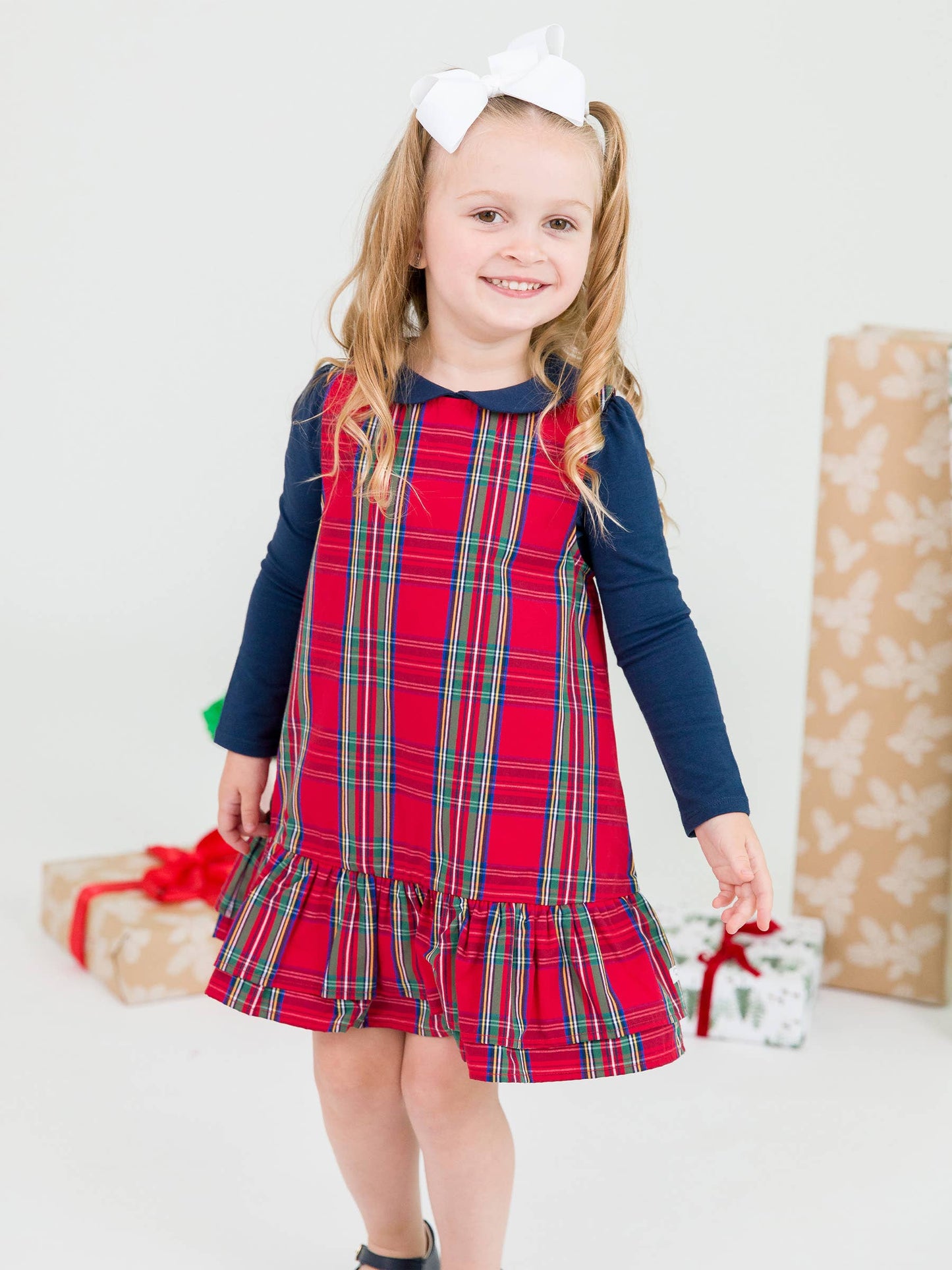 RuffleButts + RuggedButts - Girls Tis The Season Plaid Jumper Dress