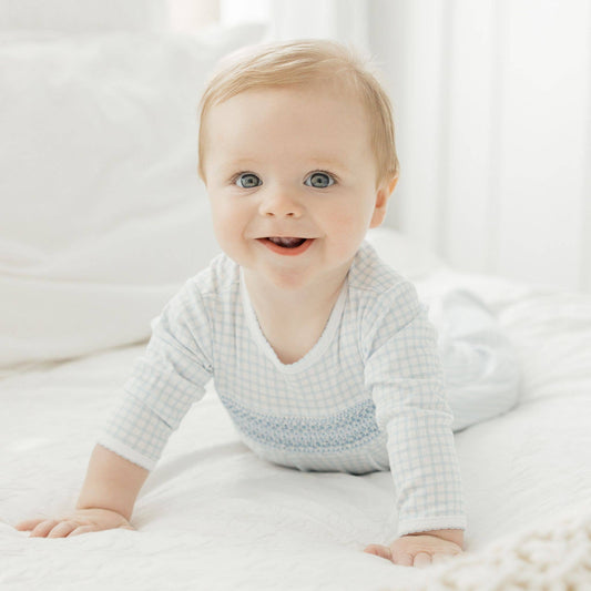Magnolia Baby - Peek-A-Boo Wishes Smocked Footie - Light Blue