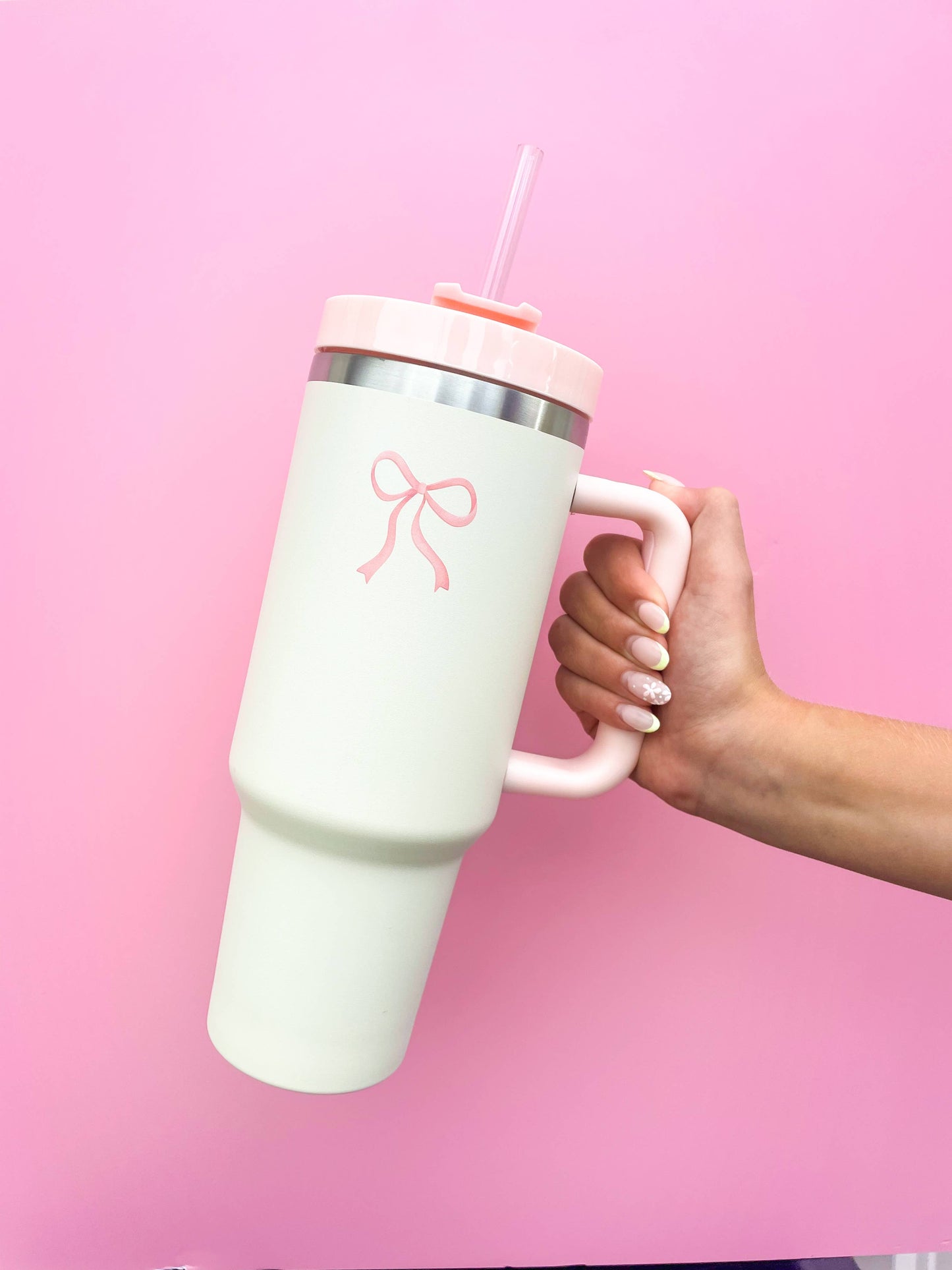 Rock Paper Scissors - Cream & Pink Bow 40oz Tumbler