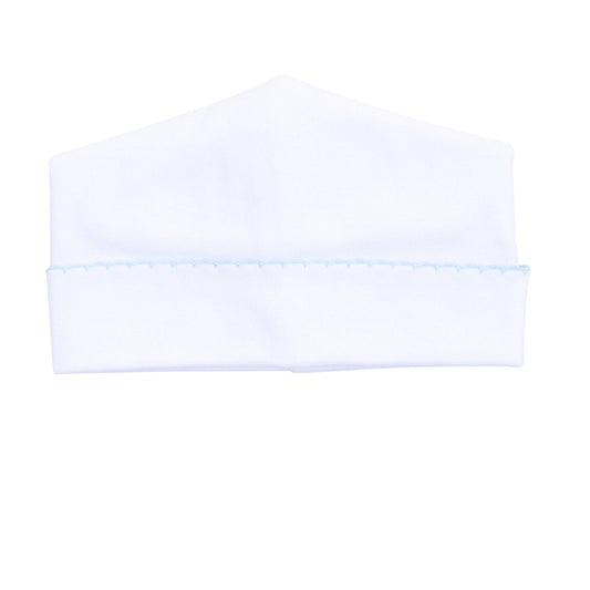 Magnolia Baby - Solid Essentials White Blue Hat: Newborn