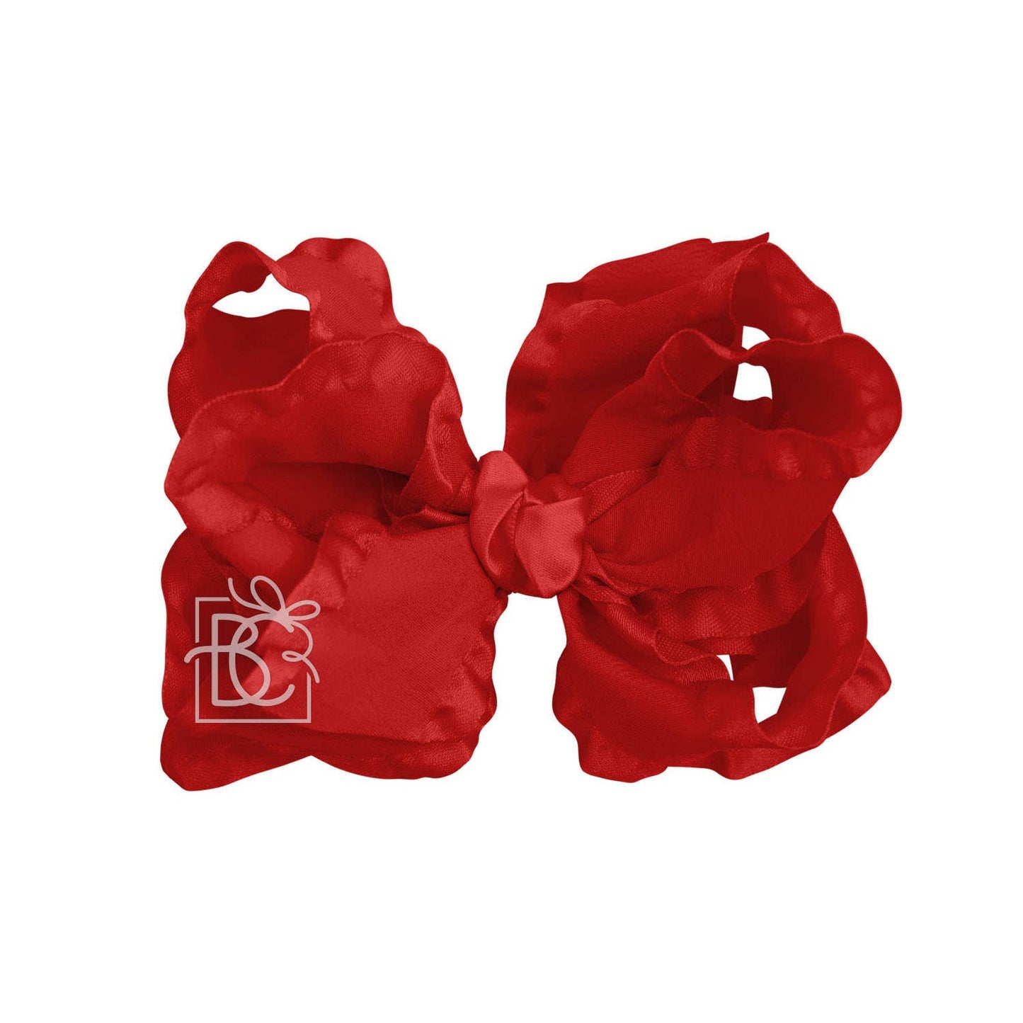 Beyond Creations, LLC - DOUBLE RUFFLE BOW ON CLIP: 5.5" Large - 1.5" Ribbon on Alligator Clip / RED