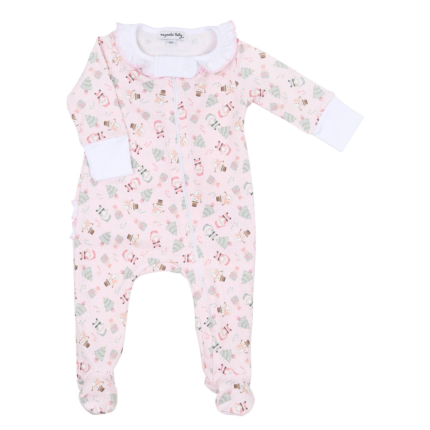 Magnolia Baby - Sweet Little Christmas Printed Ruffle Zipper Footie-Pink