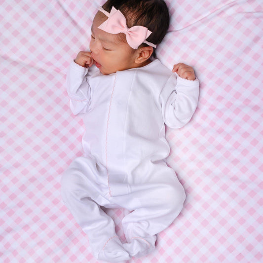 Magnolia Baby - Solid Essentials White Pink Footie: Newborn