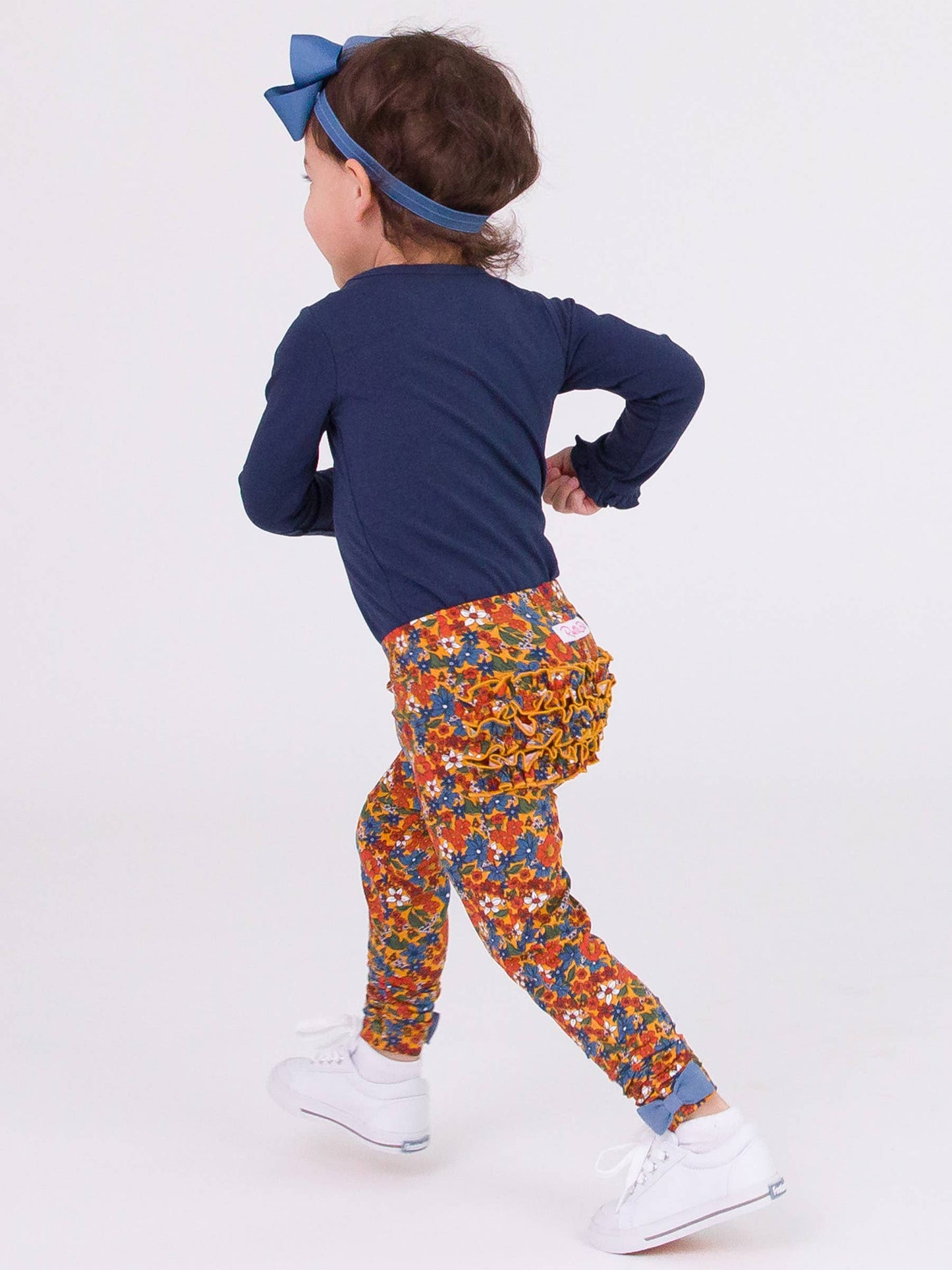 RuffleButts + RuggedButts - Baby Girls Golden Harvest Ruched Bow Leggings