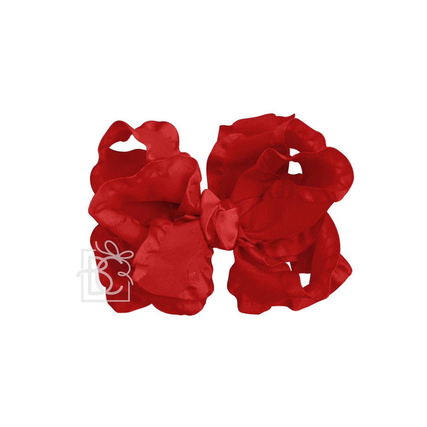 Beyond Creations, LLC - DOUBLE RUFFLE BOW ON CLIP: 5.5" Large - 1.5" Ribbon on Alligator Clip / RED