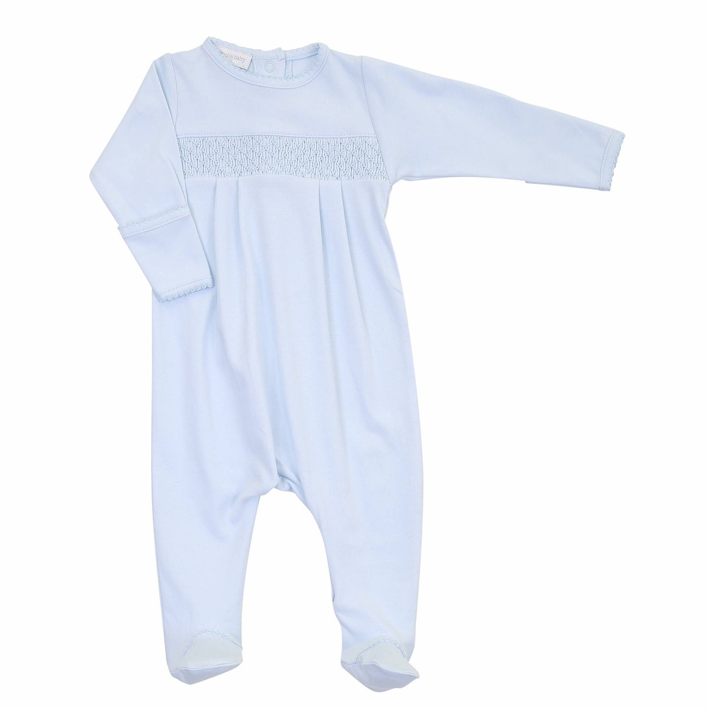 Magnolia Baby - Essentials Solid Blue Smocked Footie: Blue / 3 Months