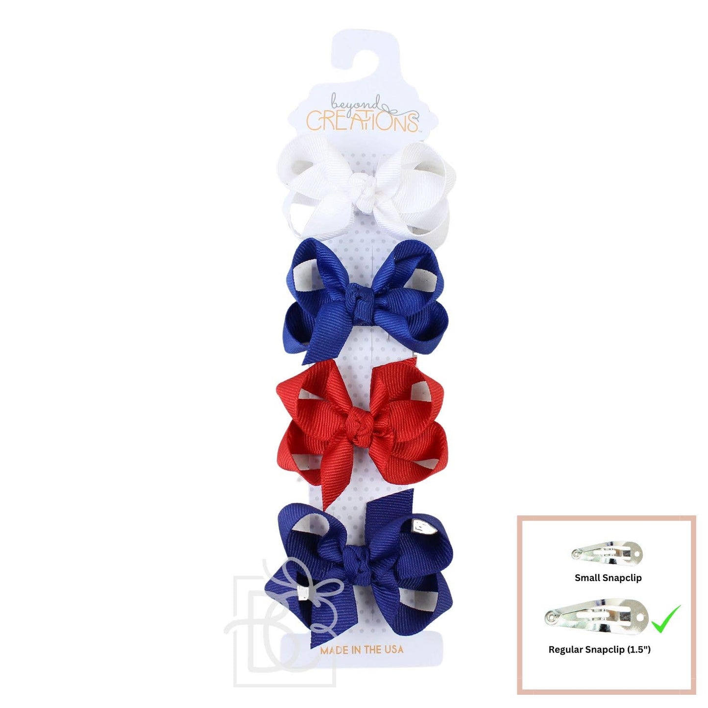 Beyond Creations, LLC - 4 PACK - 3" SMALL GROSGRAIN BOWS ON SNAP CLIP: Christmas 1 - 4 Pack: White; Red; Emerald; Forest Green