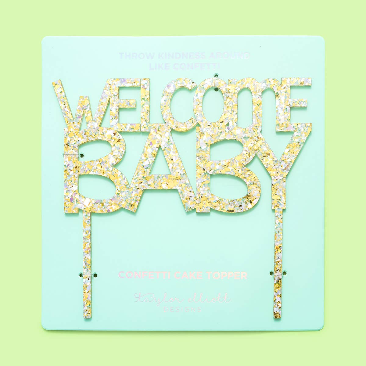 Taylor Elliott Designs - Cake Topper - "Welcome Baby" - Pearl + Gold Confetti