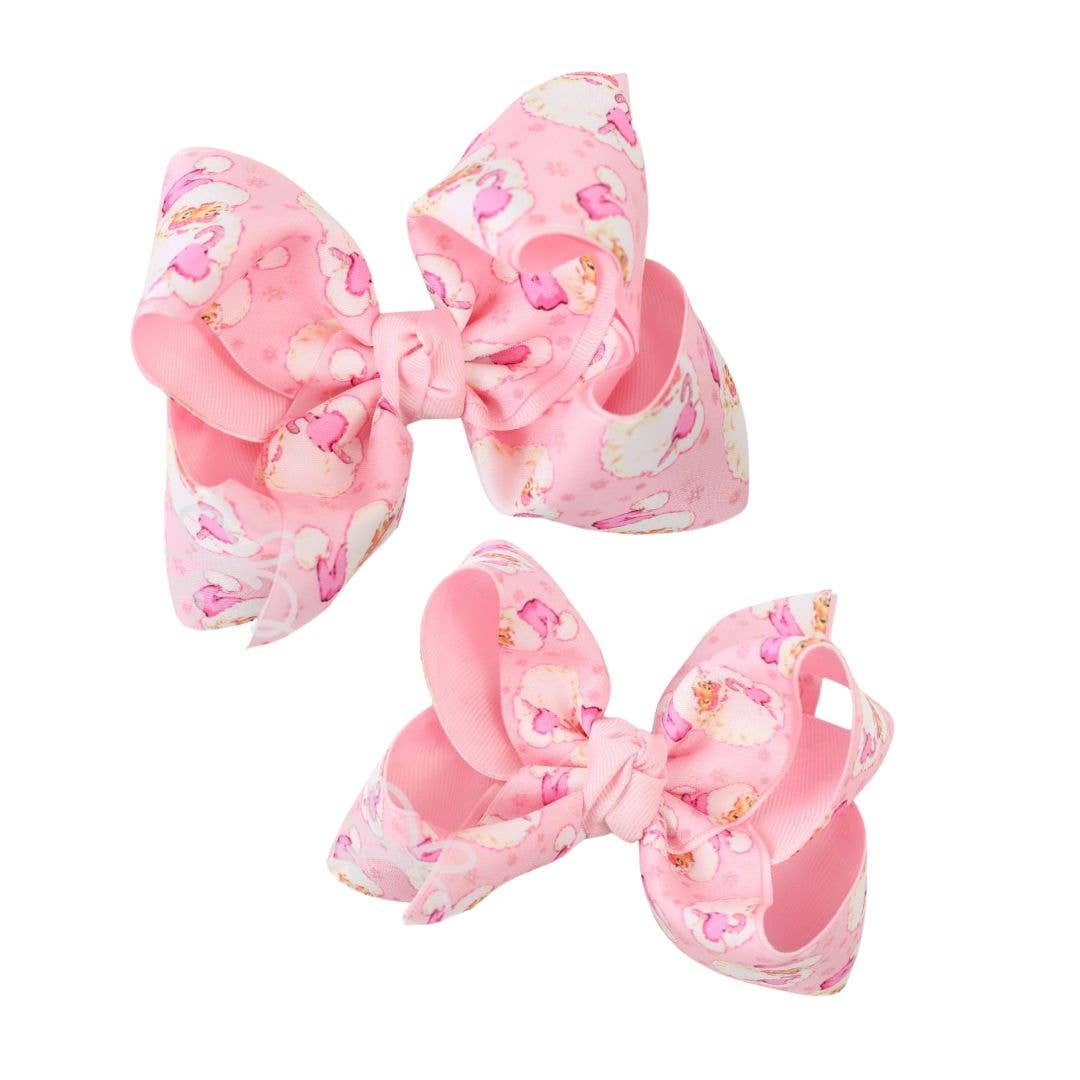 Beyond Creations, LLC - LAYERED LIGHT PINK SANTA PRINT HAIR BOW ON ALLIGATOR CLIP : 4.5" Large