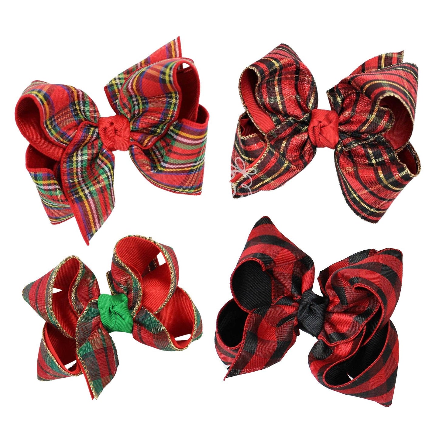 Beyond Creations, LLC - Layered Christmas Plaid Bow: 4.5" Large - 1.5" Ribbon on Alligator Clip / Red/ Red & Royal Blue Plaid