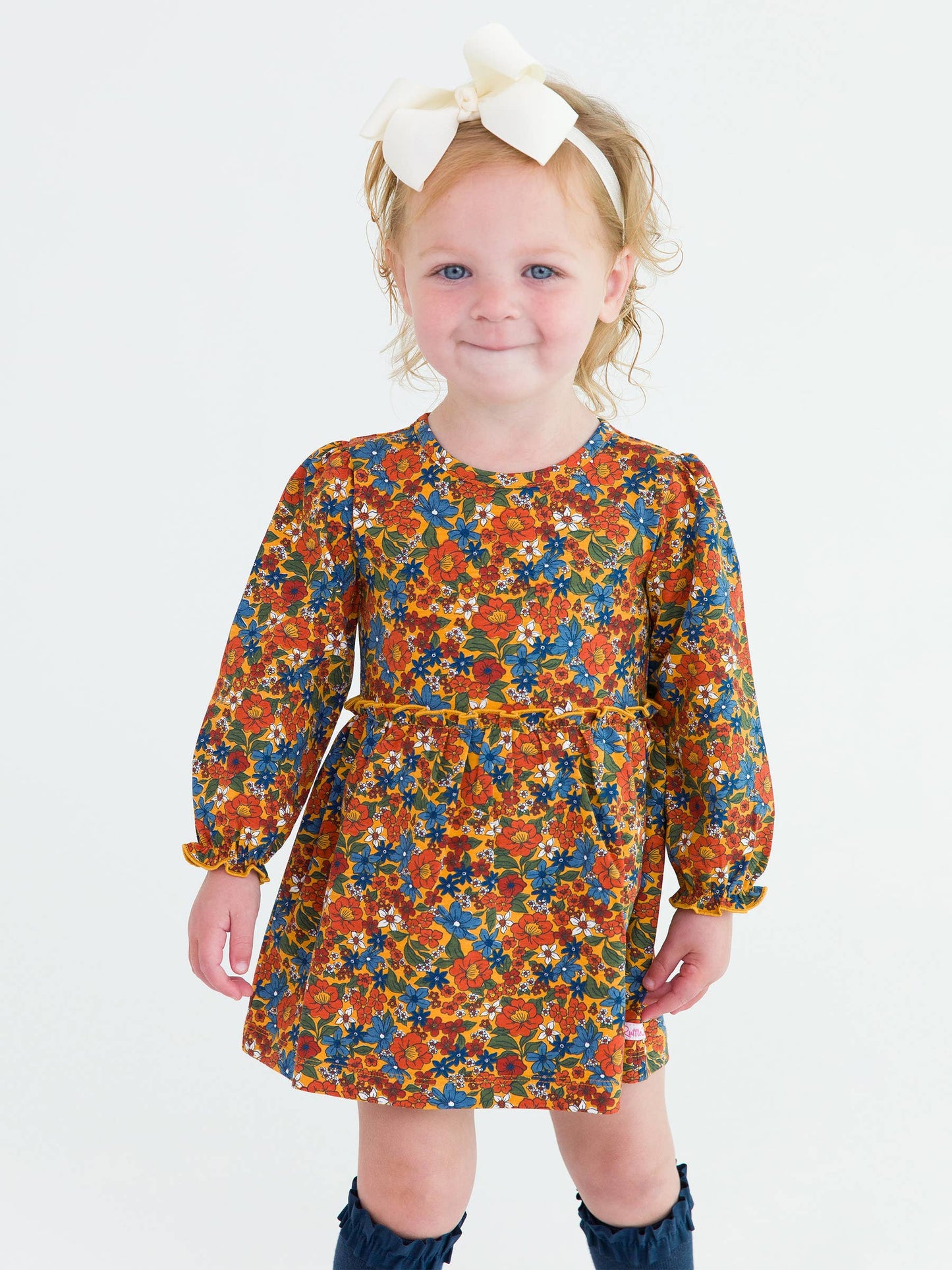 RuffleButts + RuggedButts - Baby Girls Golden Harvest Knit Long Sleeve Skirted Romper