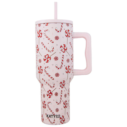 Katydid - Candy Canes Christmas Tumbler Cup w/ Handle: Light Pink