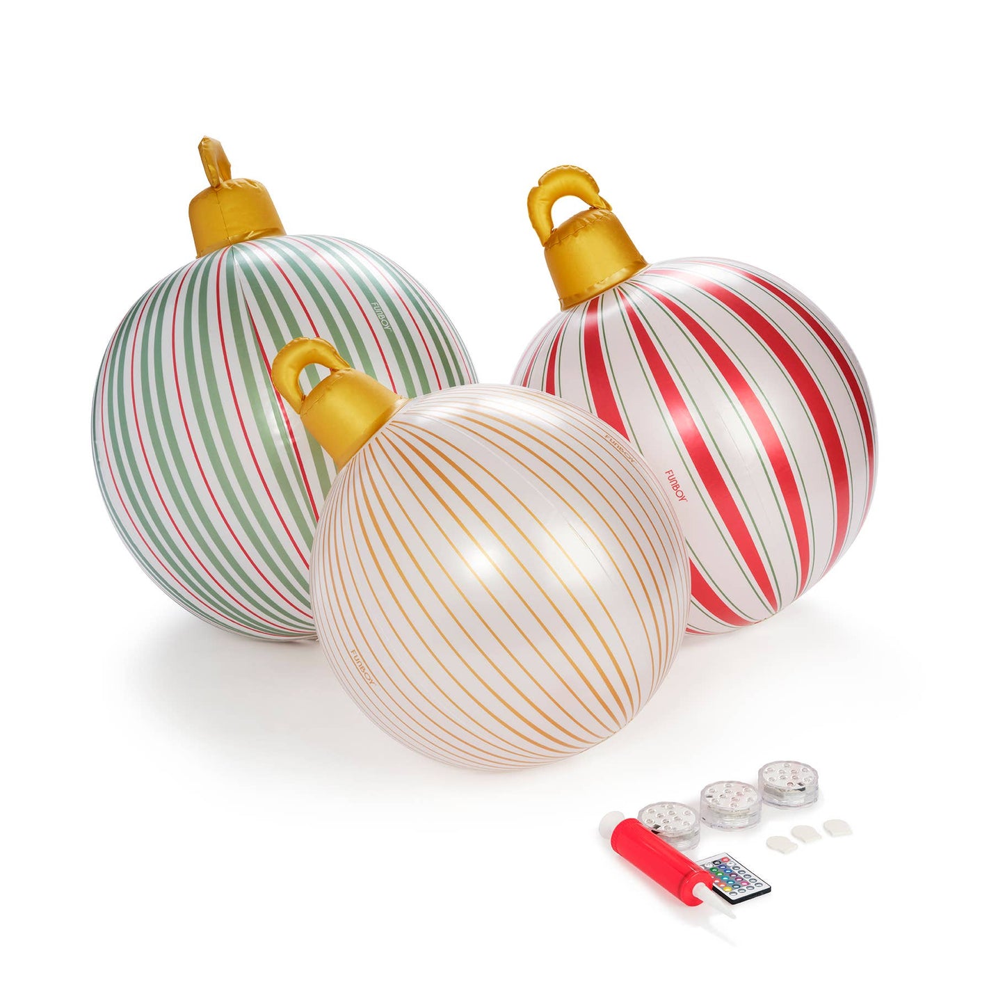 FUNBOY - Vintage Stripe Light Up Christmas Ornament Holiday Balls - 3 Pack