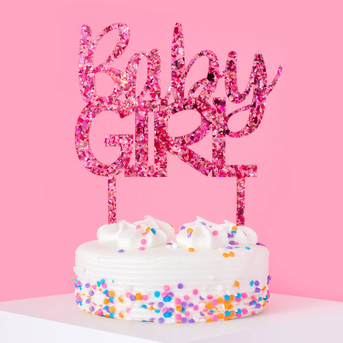 Taylor Elliott Designs - Cake Topper - "Baby Girl" - Pink Confetti