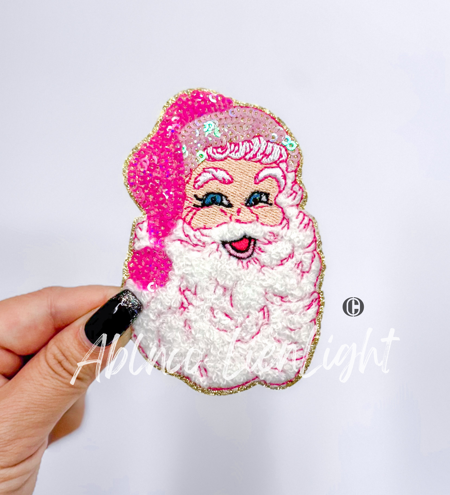 ABLN Boutique - Small Sequins Preppy Pink Santa- Iron on Patch