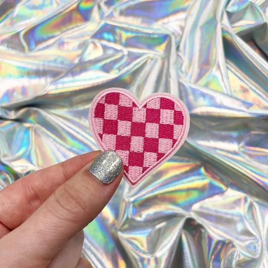 The Crafty Engineer - Small Pink Checkered Heart Patch Iron On