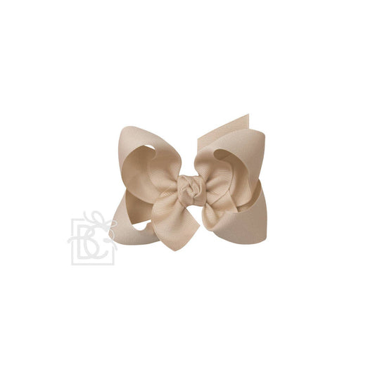 Beyond Creations, LLC - SIGNATURE GROSGRAIN BOW ON CLIP: 4.5" Large - 1.5" Ribbon on Alligator Clip / OATMEAL