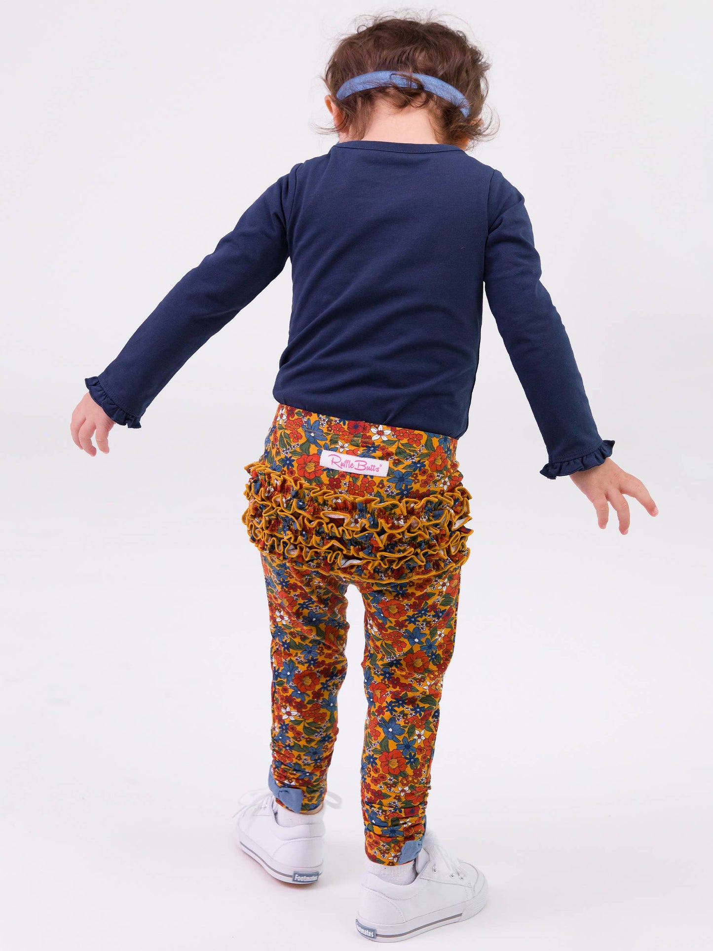 RuffleButts + RuggedButts - Baby Girls Golden Harvest Ruched Bow Leggings