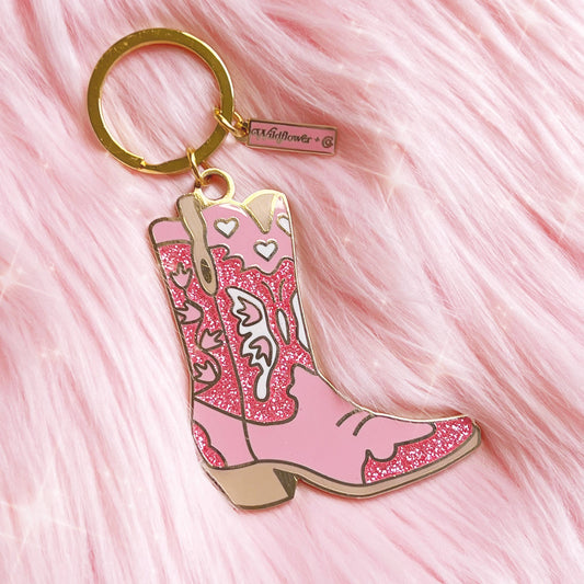 Wildflower + Co. -Cowgirl Boot Keychain-Pink Glitter