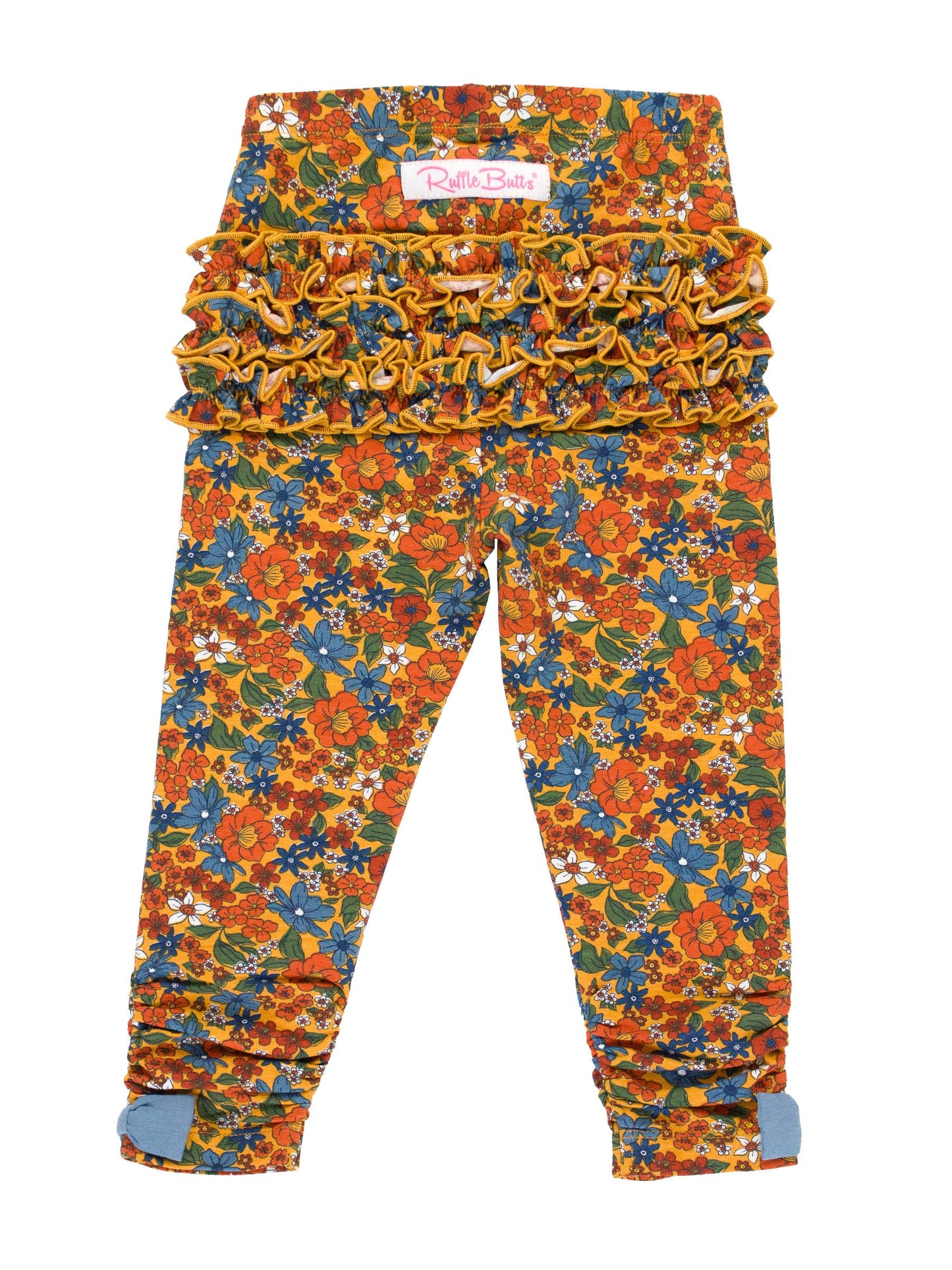 RuffleButts + RuggedButts - Baby Girls Golden Harvest Ruched Bow Leggings