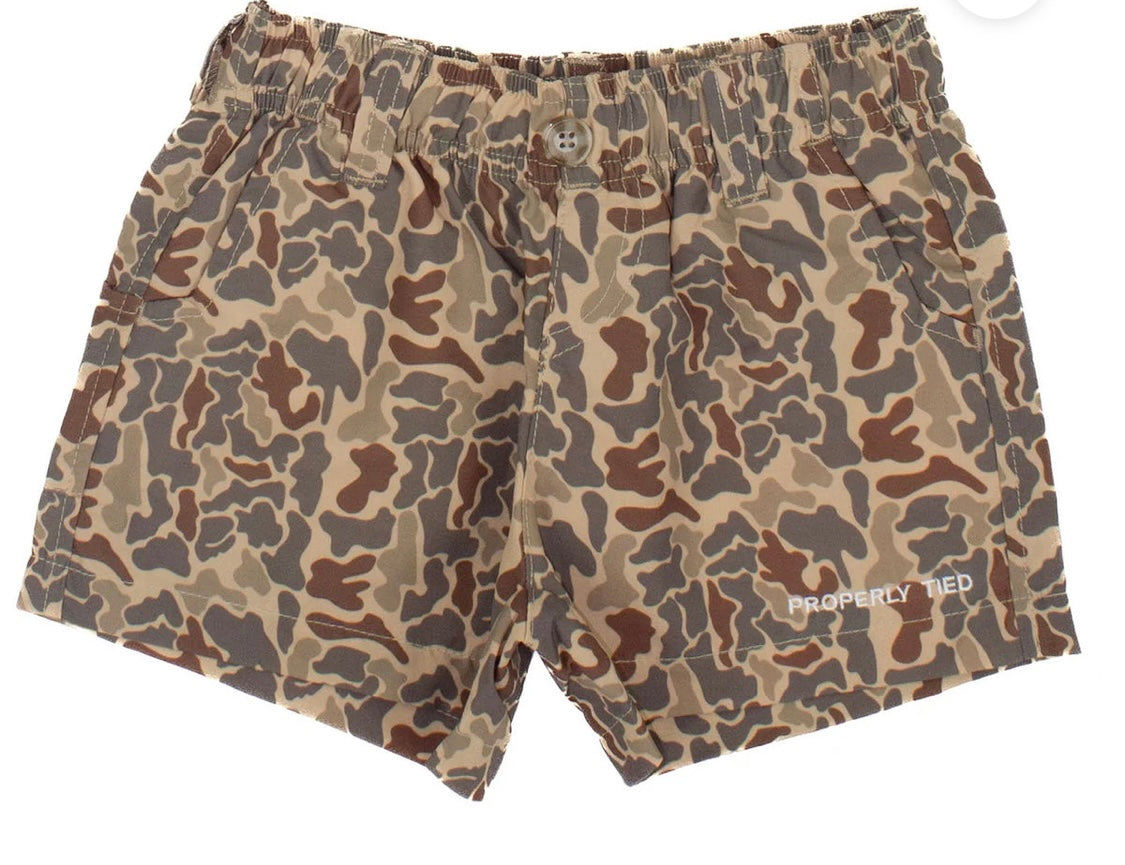 Properly Tied- Youth Mallard Shorts-Vintage Camo