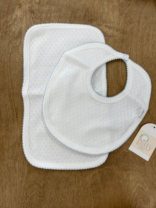 Paty Inc- Bib+Burp Cloth Set- White+Blue