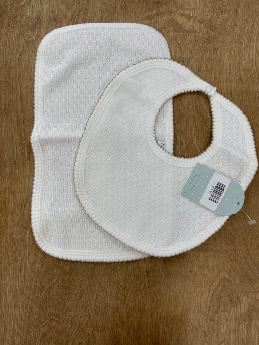 Paty Inc- Bib+ Burp Cloth Set- White+ Sand