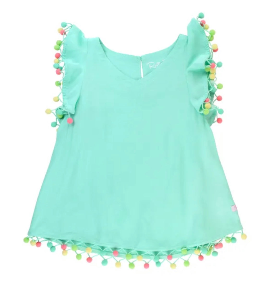 Ruffle Butts-  Pom Pom Swim Cover Up-Island Blue