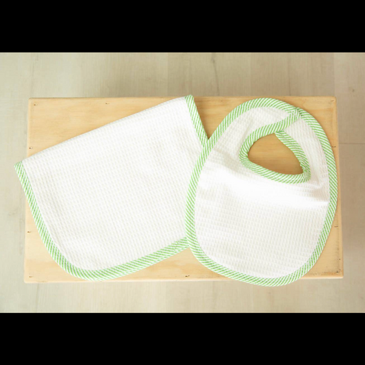 Stork + Loom- Bib + Burp Cloth Set- Seersucker Green